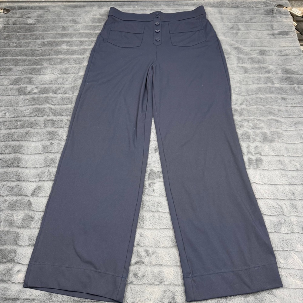 Halara Navy Blue Wide Leg High Waisted Button Front Pocket Trousers Size L